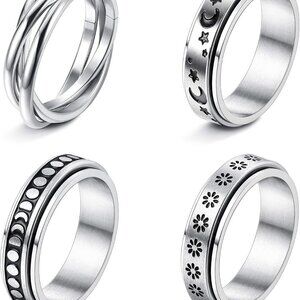 Stainless Steel Fidget Anxiety Ring for Women Men Fidget Spinner Rings Moon Star